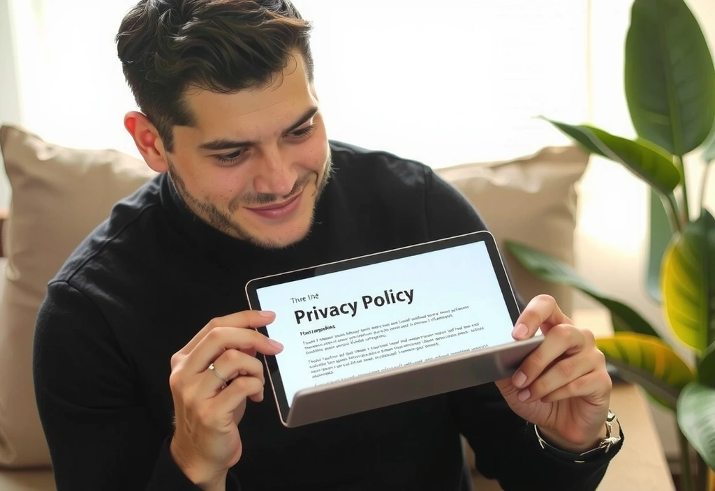 A person reviewing a privacy policy document on a tablet